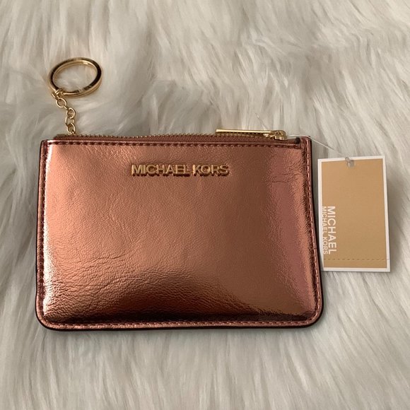 MICHAEL KORS Crinkle Patent Leather Coin, Card, Key Wallet in Prim Rose - Picture 1 of 2